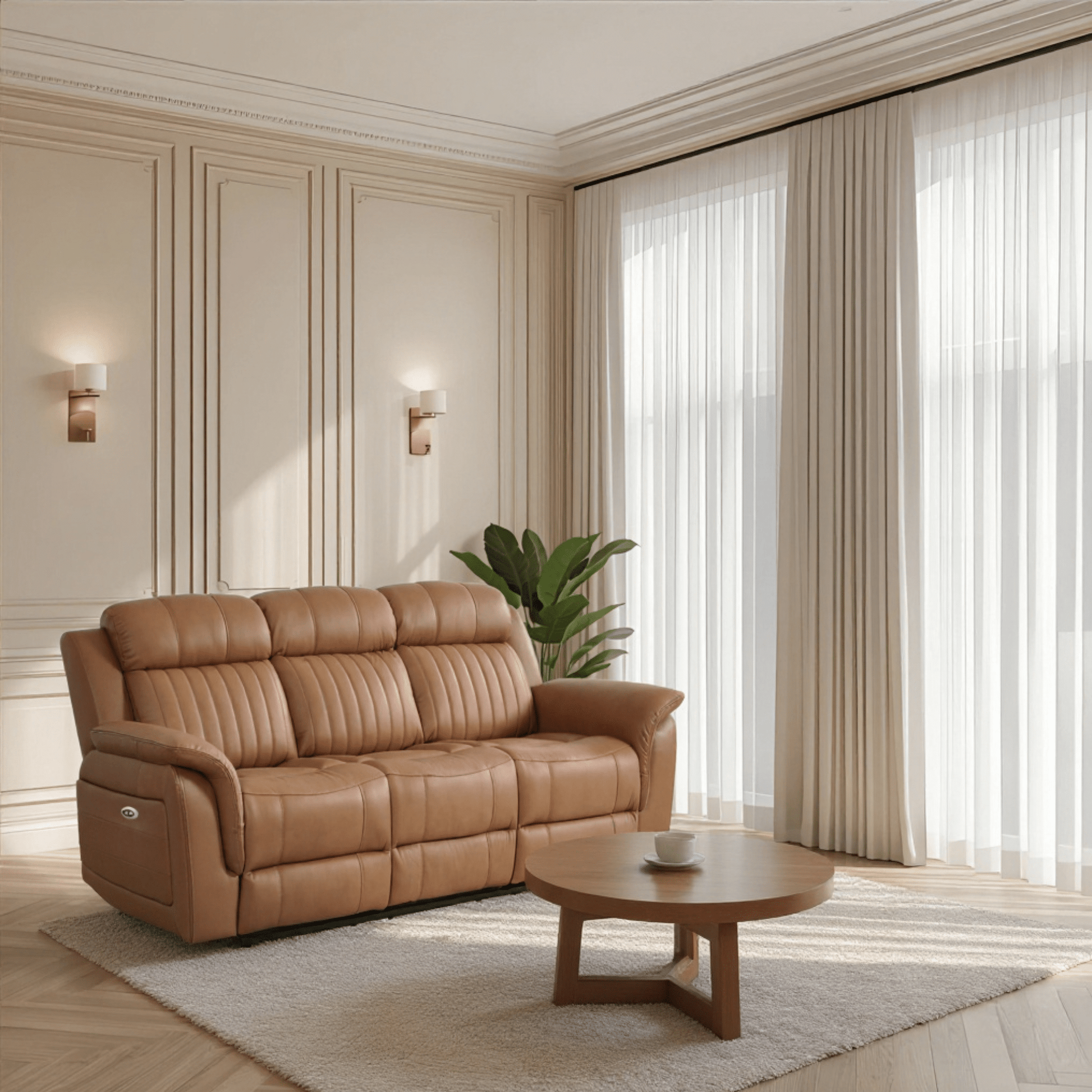 Cidliano Genuine Leather Caramel Electric Power Recliner 3+2+1 Seater Sofa Set - Furniture Instore
