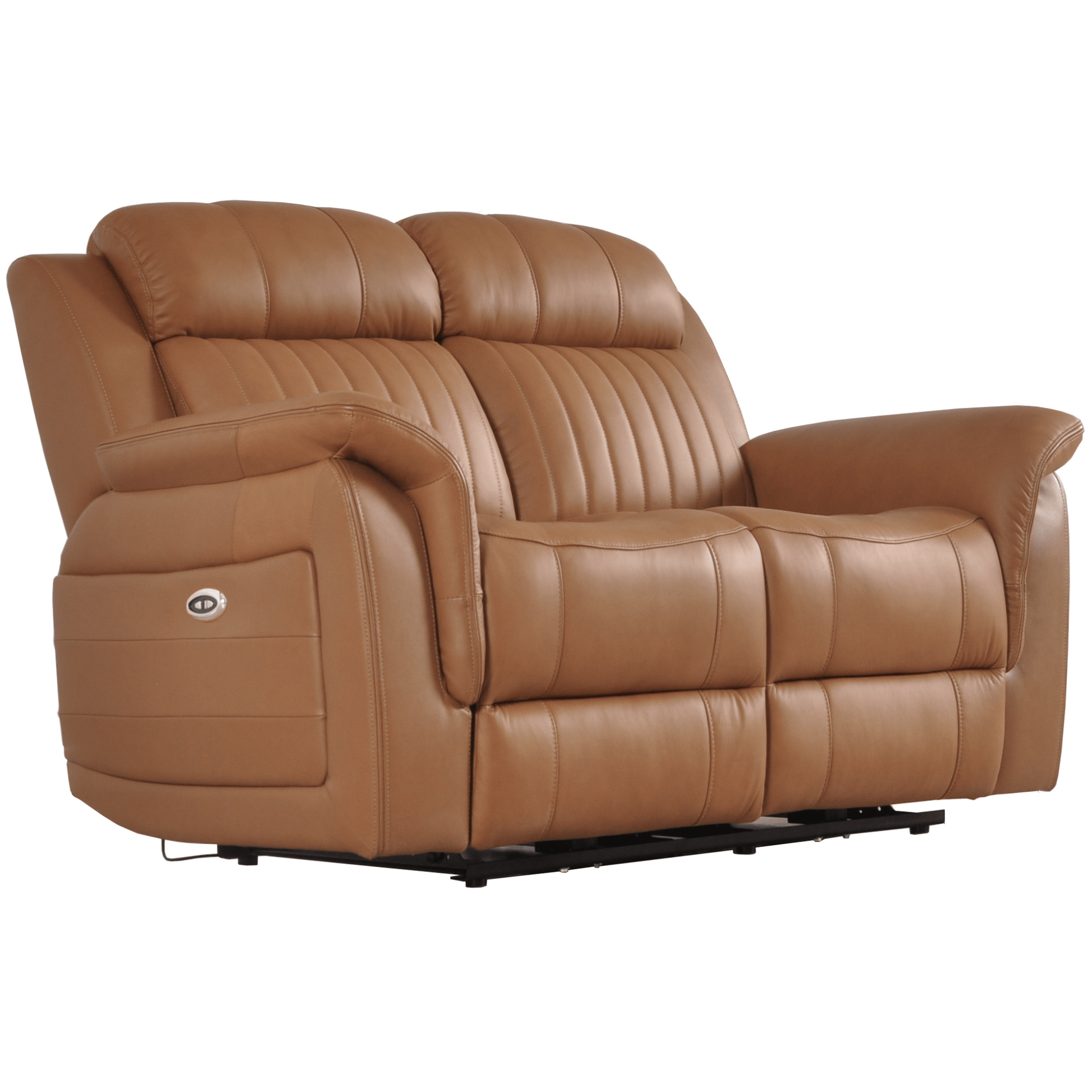 Brown leather reclining sofa on a white background
