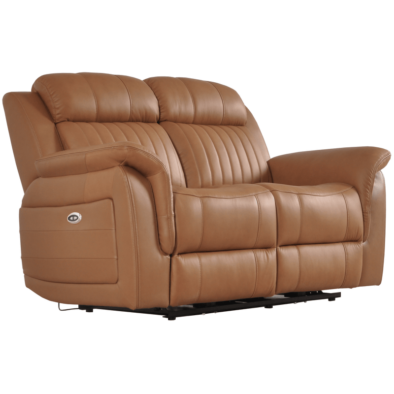 Brown leather reclining sofa on a white background