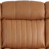 Close-up of a brown leather sofa with visible stitching