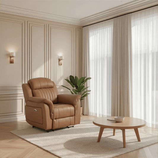 Cidliano Genuine Leather Caramel Electric Power Recliner 3+2+1 Seater Sofa Set - Furniture Instore