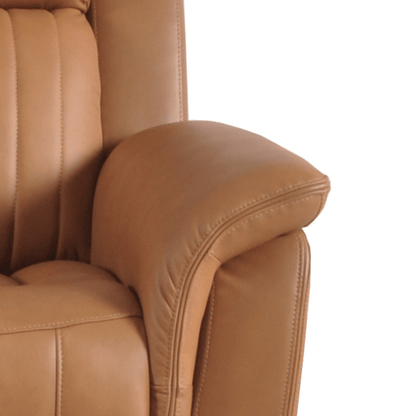 Close-up of a brown leather armchair on a white background