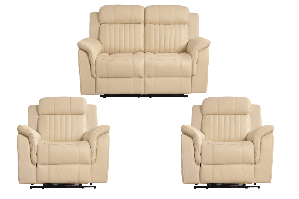 Cidliano Genuine Leather Cream Electric Power Recliner 2+1+1 Seater Sofa  Set
