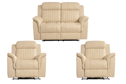 Cidliano Genuine Leather Cream Electric Power Recliner 2+1+1 Seater Sofa  Set