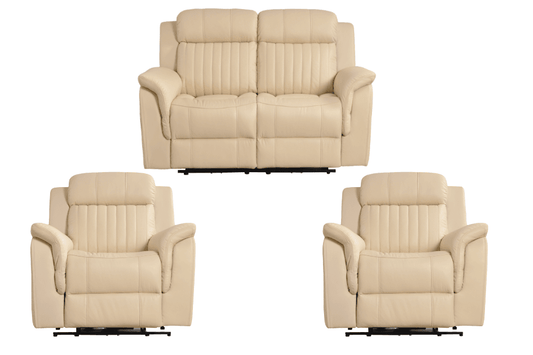 Cidliano Genuine Leather Cream Electric Power Recliner 2+1+1 Seater Sofa  Set