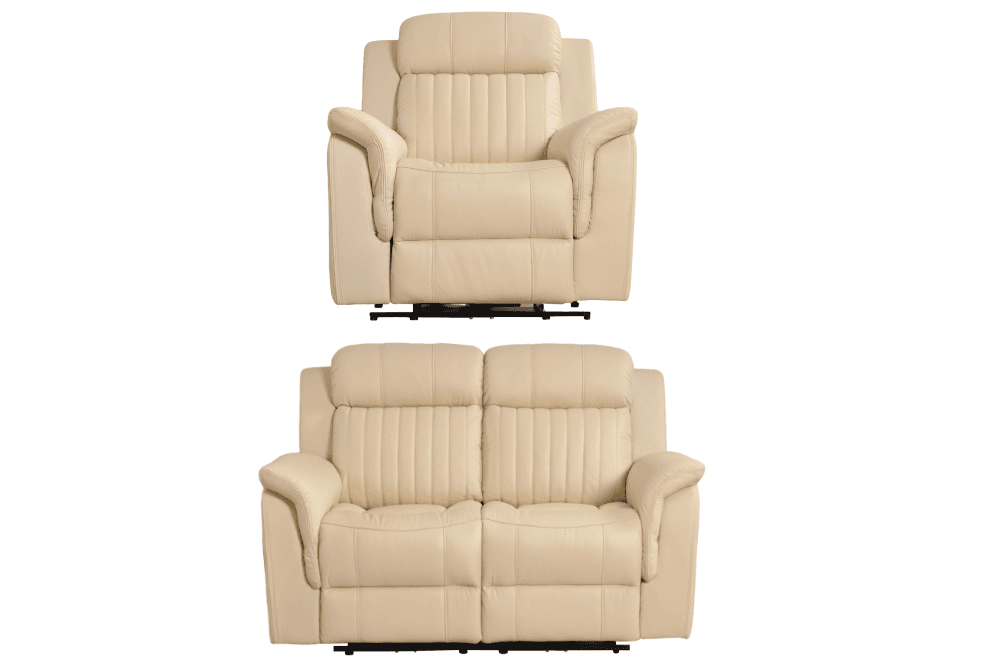 Cidliano Genuine Leather Cream Electric Power Recliner 2+1 Seater Sofa Set
