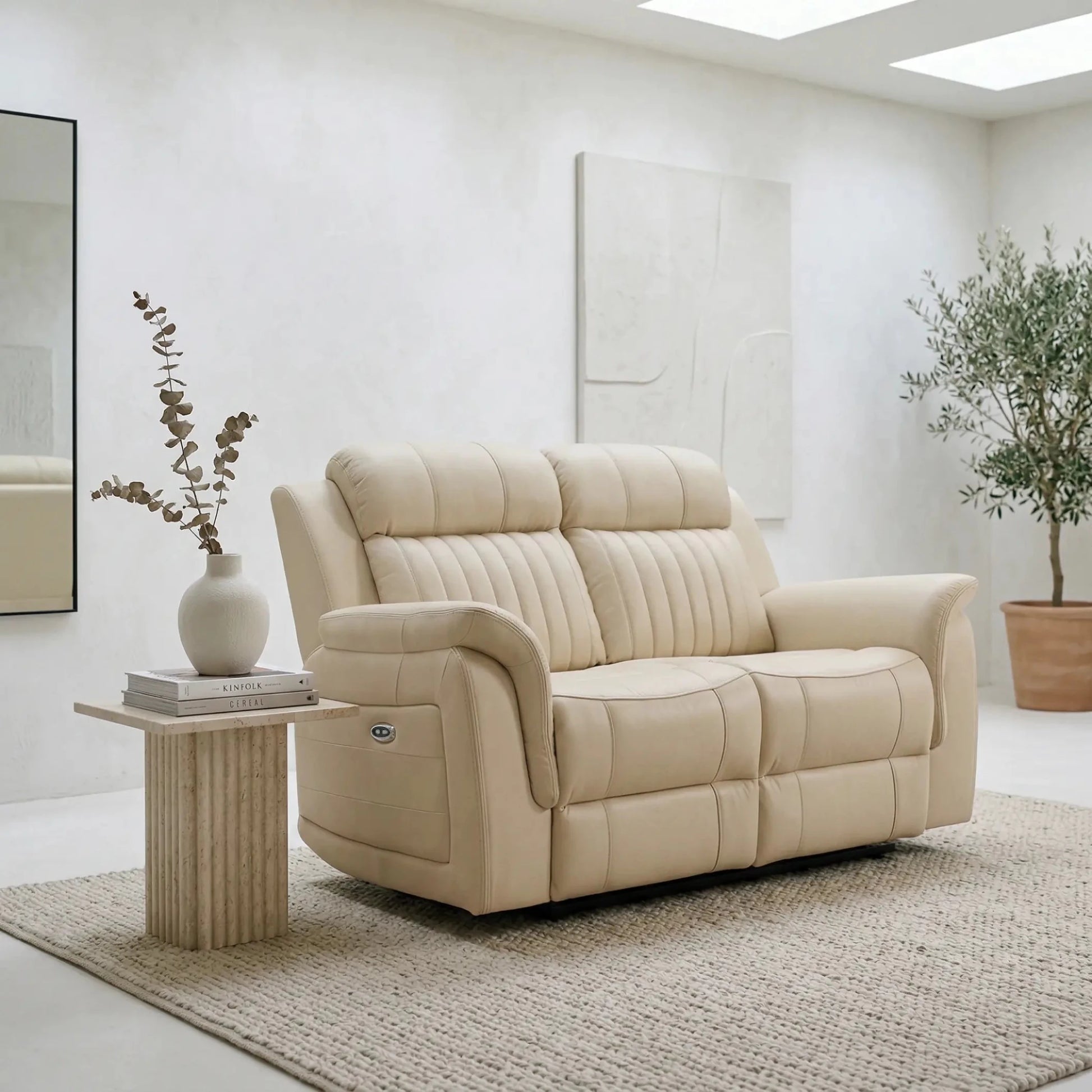Cidliano Genuine Leather Cream Electric Power Recliner 2 Seater Sofa - Furniture Instore