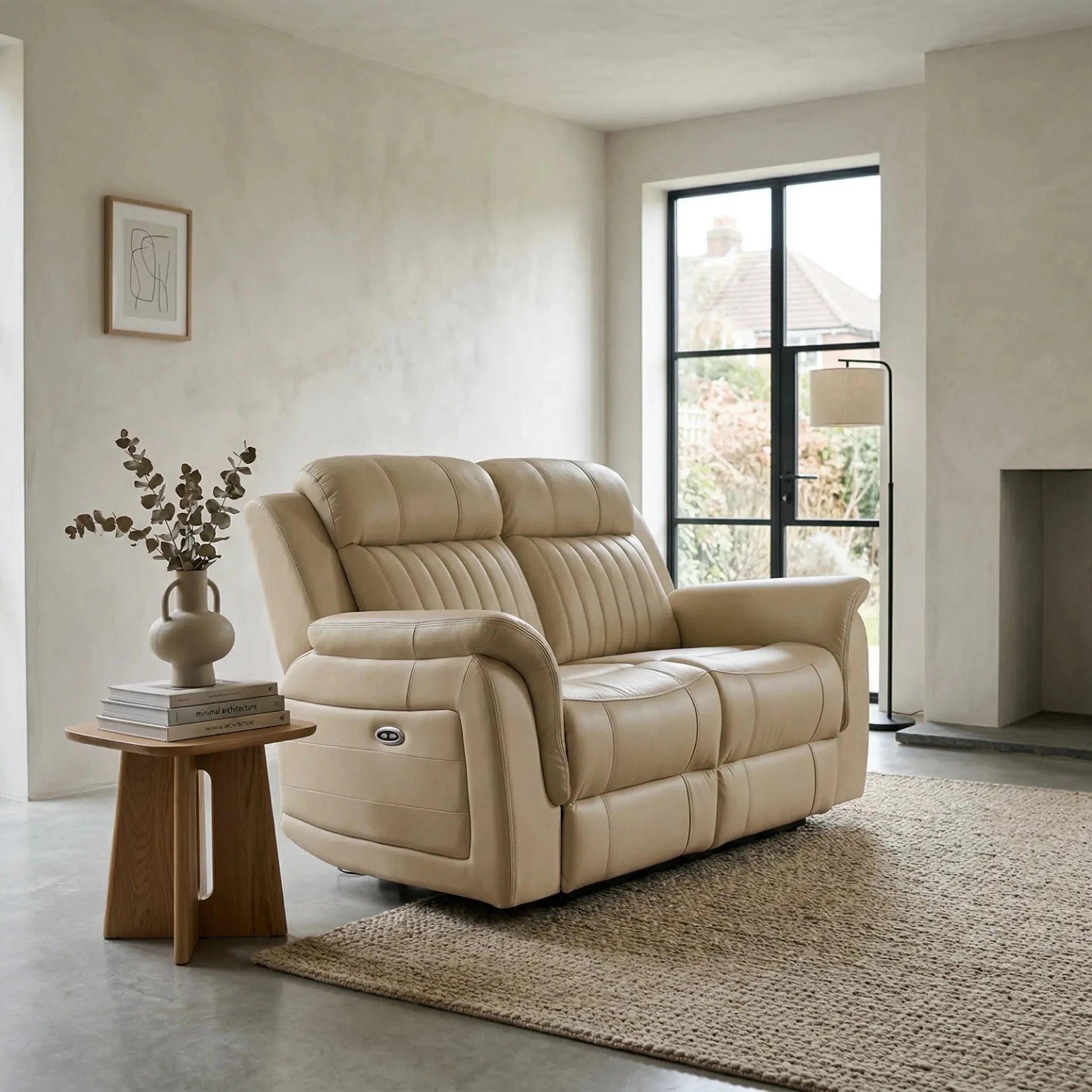 Cidliano Genuine Leather Cream Electric Power Recliner 2 Seater Sofa - Furniture Instore