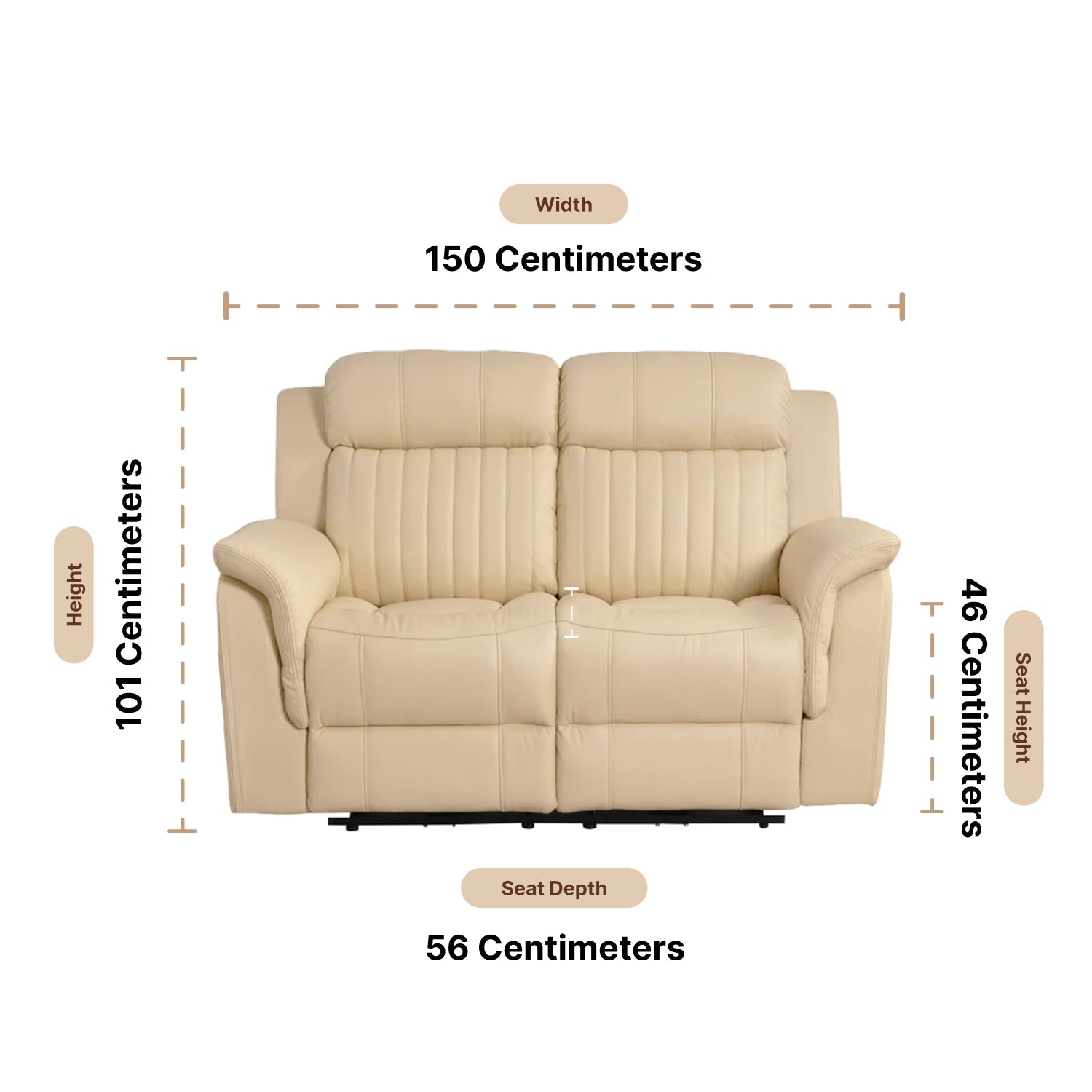 Cidliano Genuine Leather Cream Electric Power Recliner 2 Seater Sofa - Furniture Instore
