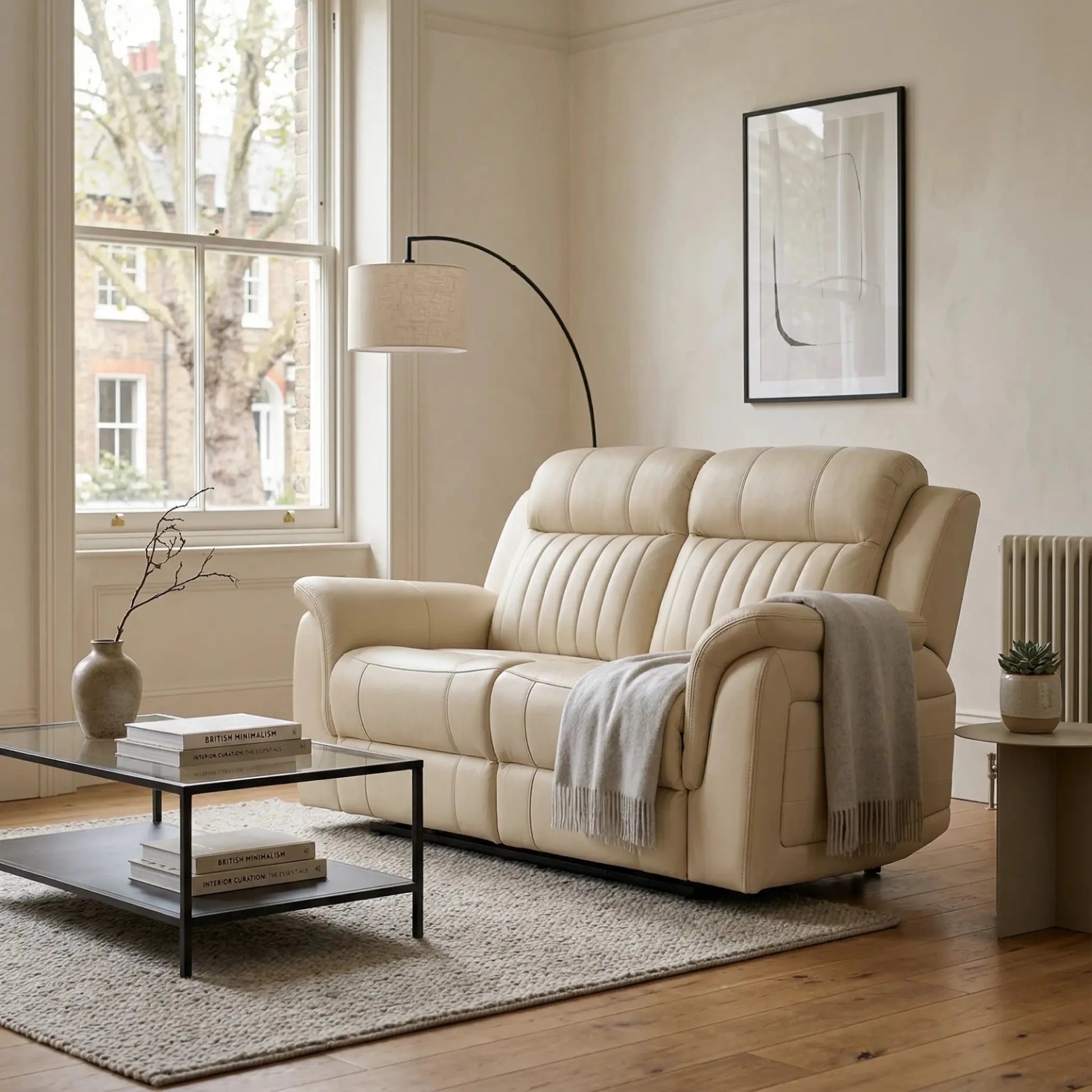 Cidliano Genuine Leather Cream Electric Power Recliner 2 Seater Sofa - Furniture Instore