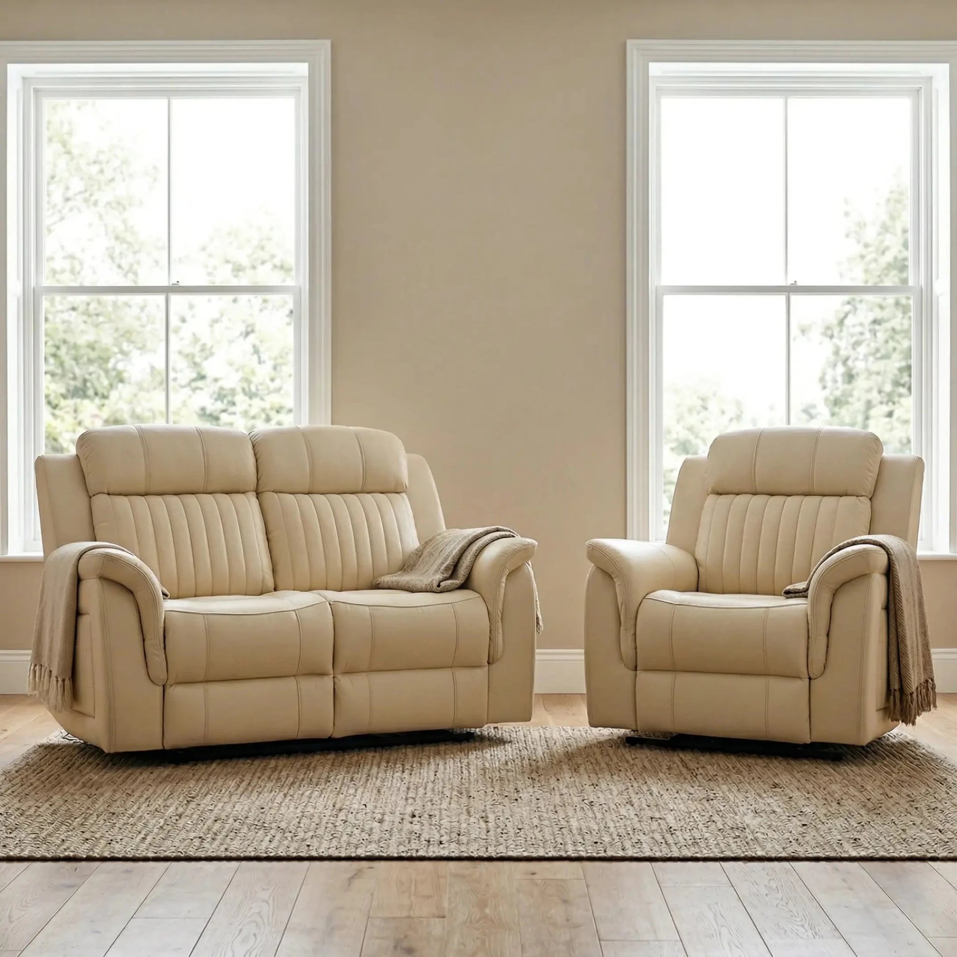 Cidliano Genuine Leather Cream Electric Power Recliner 2+1 Seater Sofa Set - Furniture Instore