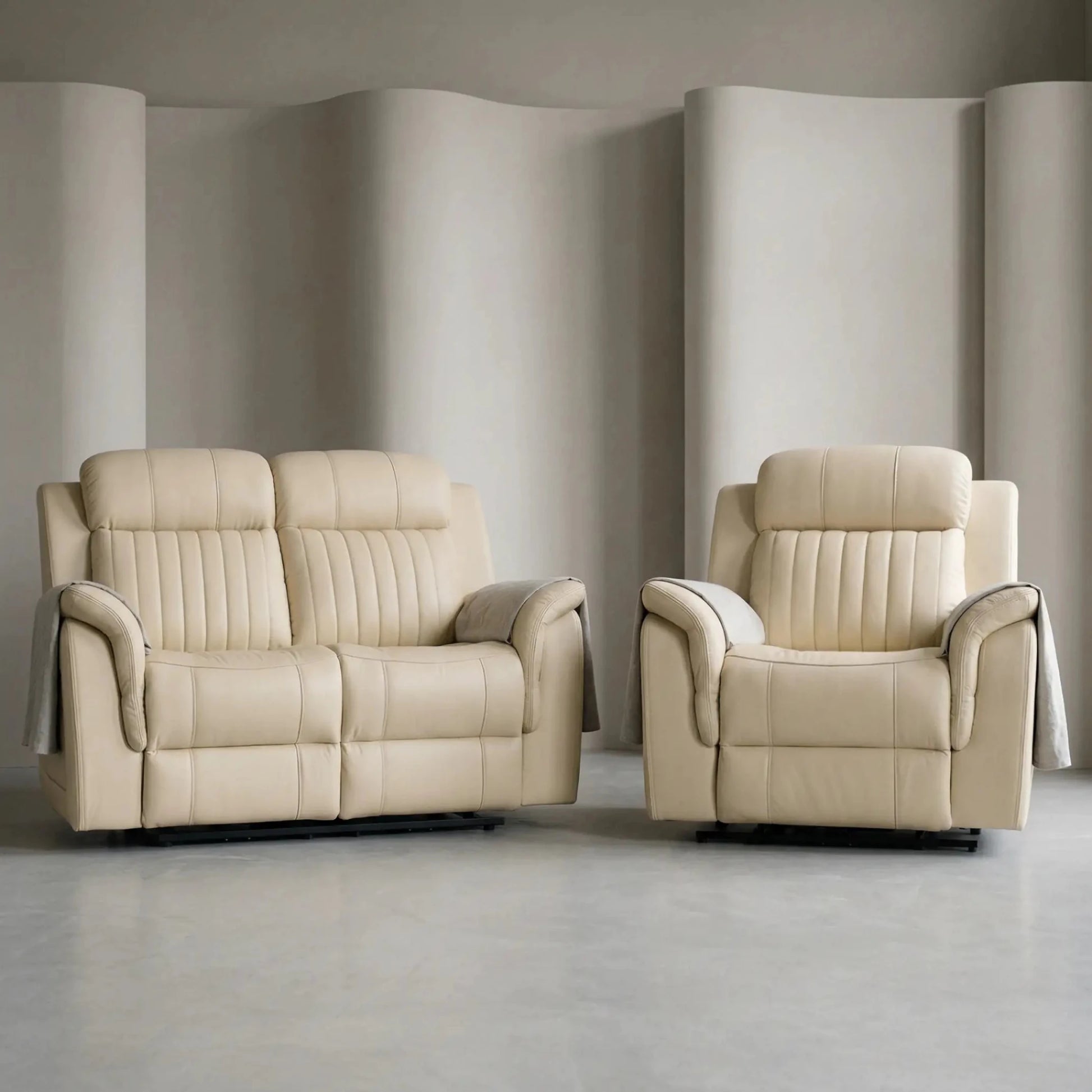 Cidliano Genuine Leather Cream Electric Power Recliner 2+1 Seater Sofa Set - Furniture Instore