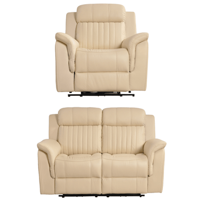 Cidliano Genuine Leather Cream Electric Power Recliner 2+1 Seater Sofa Set