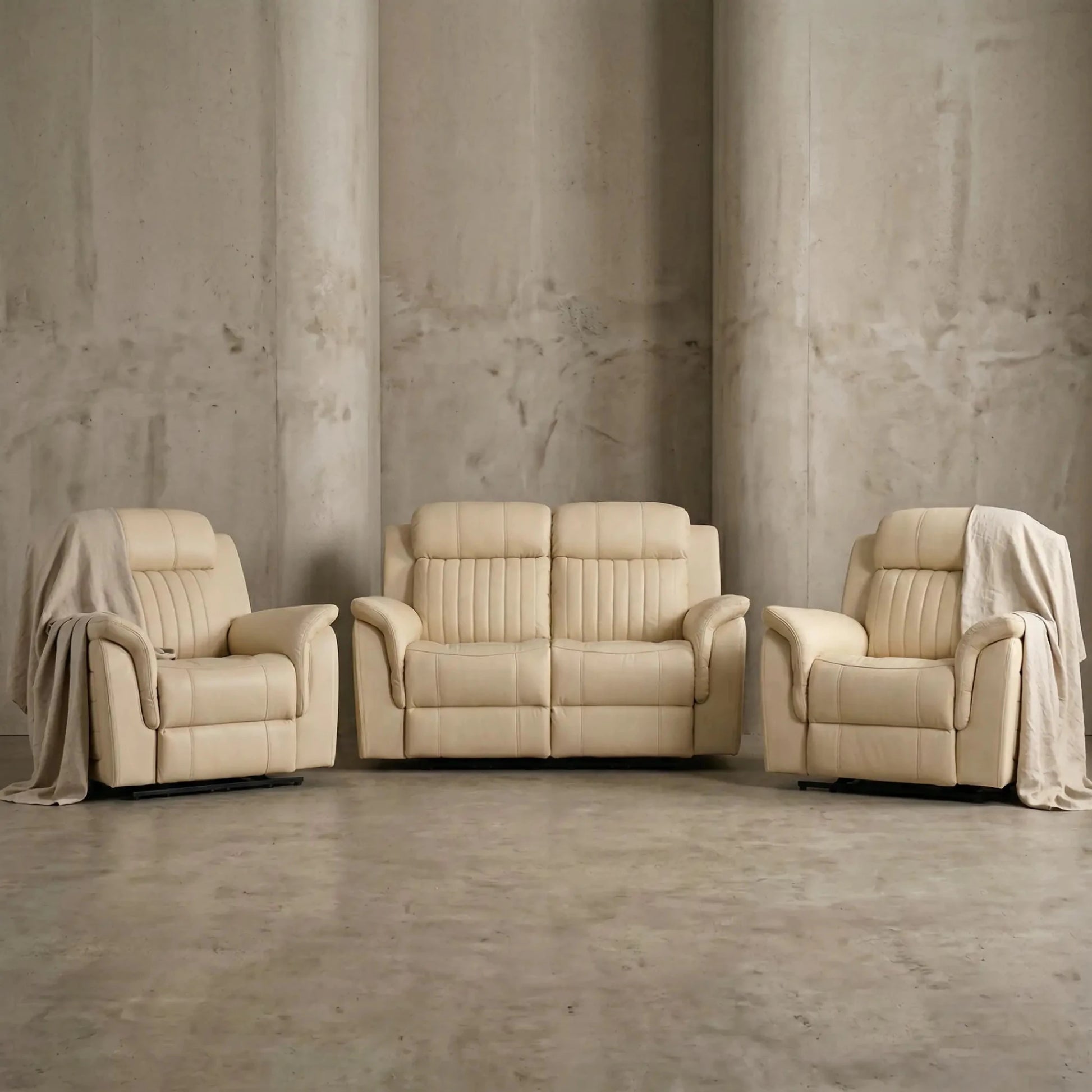 Cidliano Genuine Leather Cream Electric Power Recliner 2+1+1 Seater Sofa Set - Furniture Instore