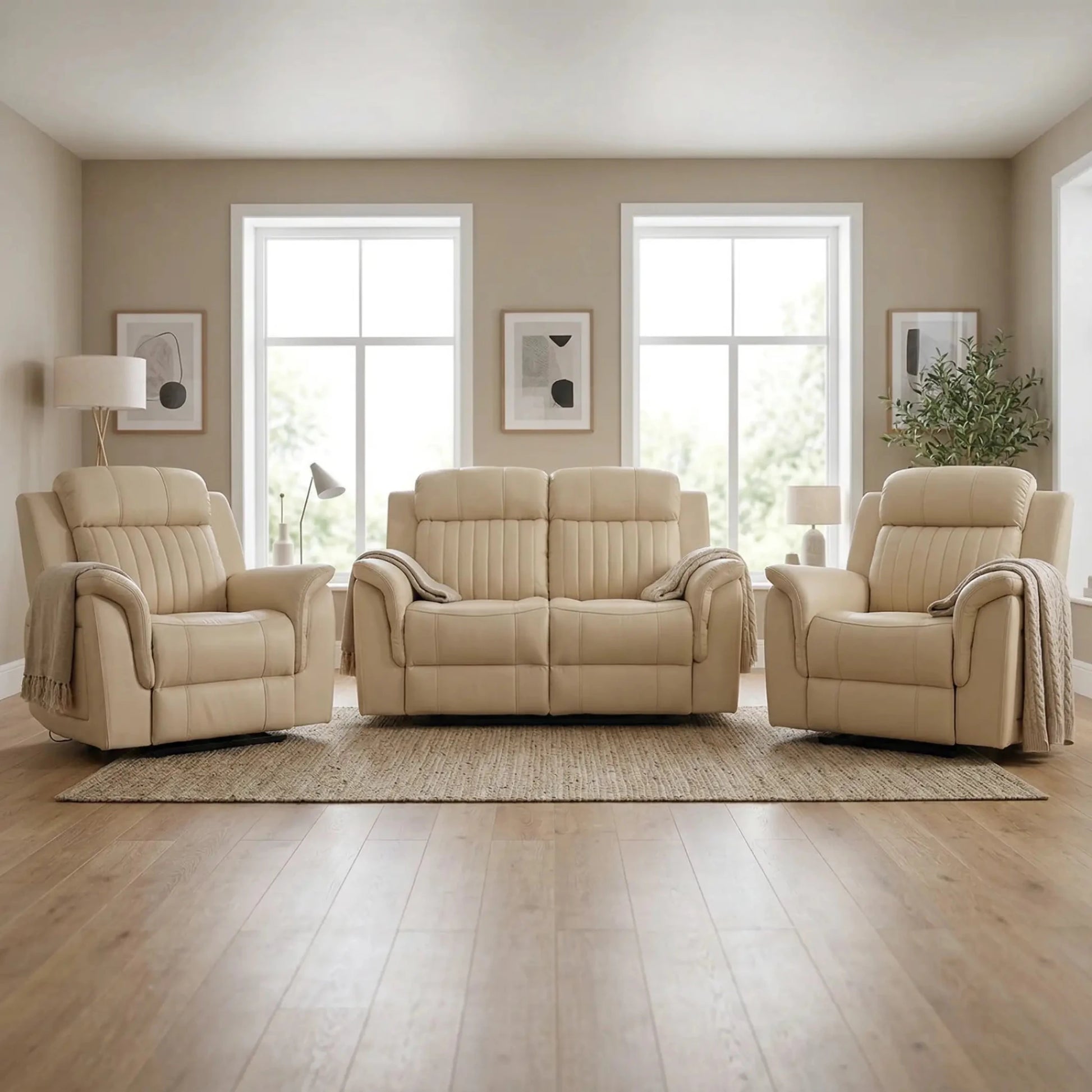Cidliano Genuine Leather Cream Electric Power Recliner 2+1+1 Seater Sofa Set - Furniture Instore