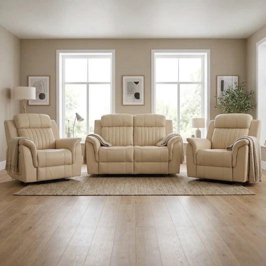 Cidliano Genuine Leather Cream Electric Power Recliner 2+1+1 Seater Sofa Set - Furniture Instore