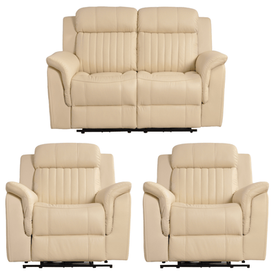Cidliano Genuine Leather Cream Electric Power Recliner 2+1+1 Seater Sofa  Set