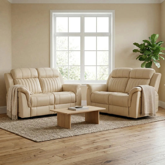 Cidliano Genuine Leather Cream Electric Power Recliner 2+2 Seater Sofa Set - Furniture Instore