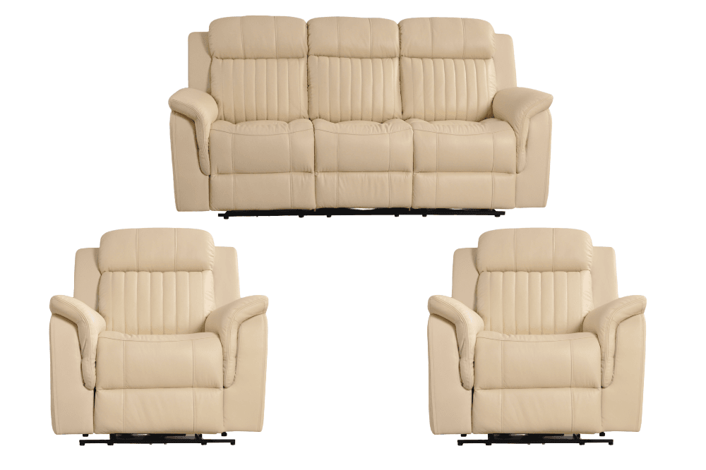 Cidliano Genuine Leather Cream Electric Power Recliner 3+1+1 Seater Sofa Set