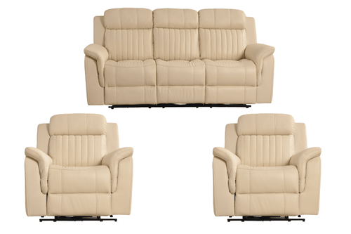 Cidliano Genuine Leather Cream Electric Power Recliner 3+1+1 Seater Sofa Set