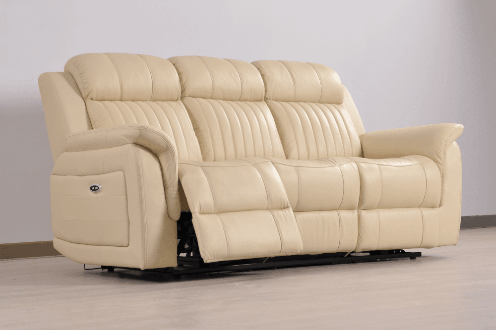 Cidliano Genuine Leather Cream Electric Power Recliner 3+1+1 Seater Sofa Set