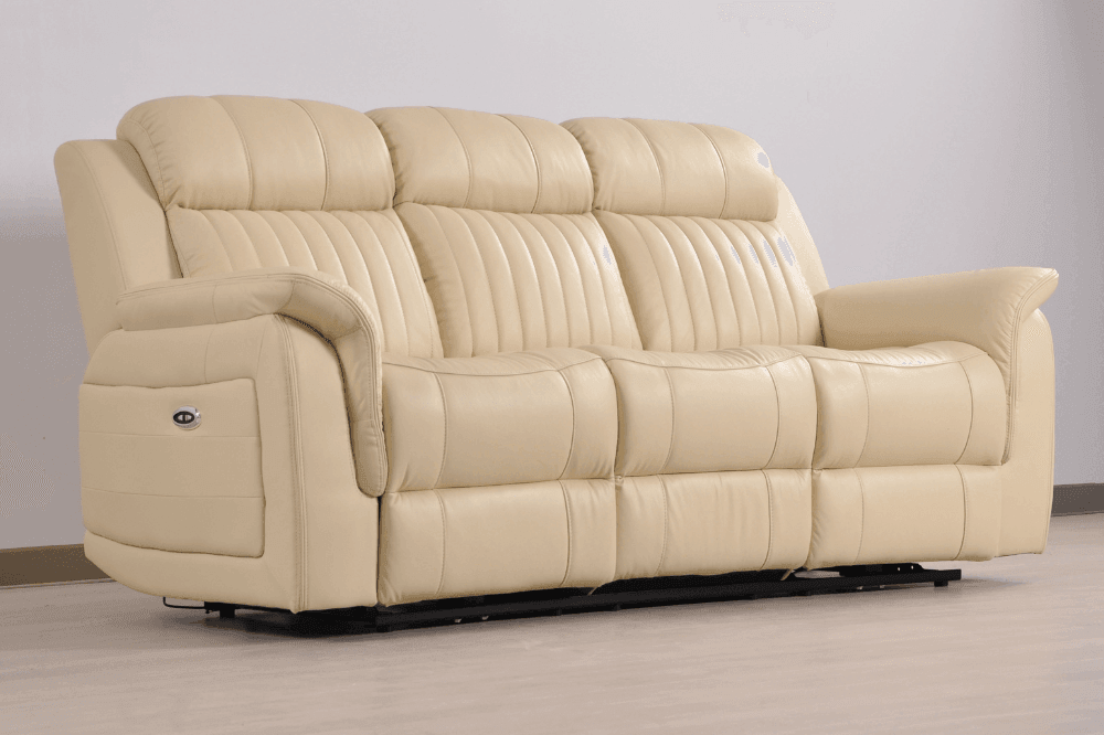 Cidliano Genuine Leather Cream Electric Power Recliner 3+1+1 Seater Sofa Set