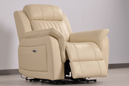 Cidliano Genuine Leather Cream Electric Power Recliner 3+1 Seater Sofa Set