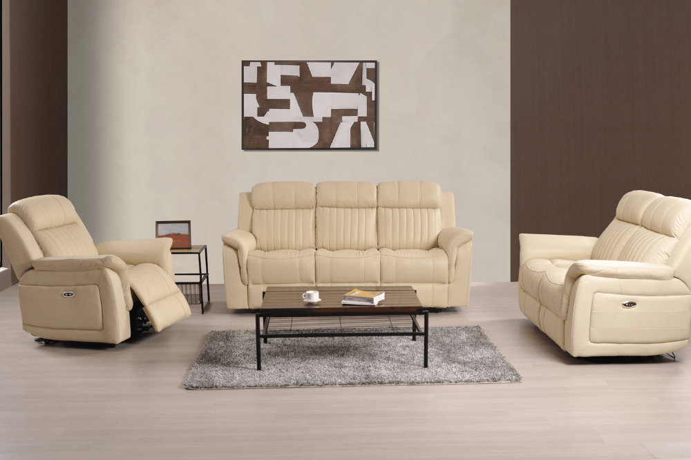 Cidliano Genuine Leather Cream Electric Power Recliner 3+2+1 Seater Sofa Set