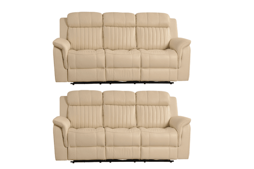 Cidliano Genuine Leather Cream Electric Power Recliner 3+3 Seater Sofa Set