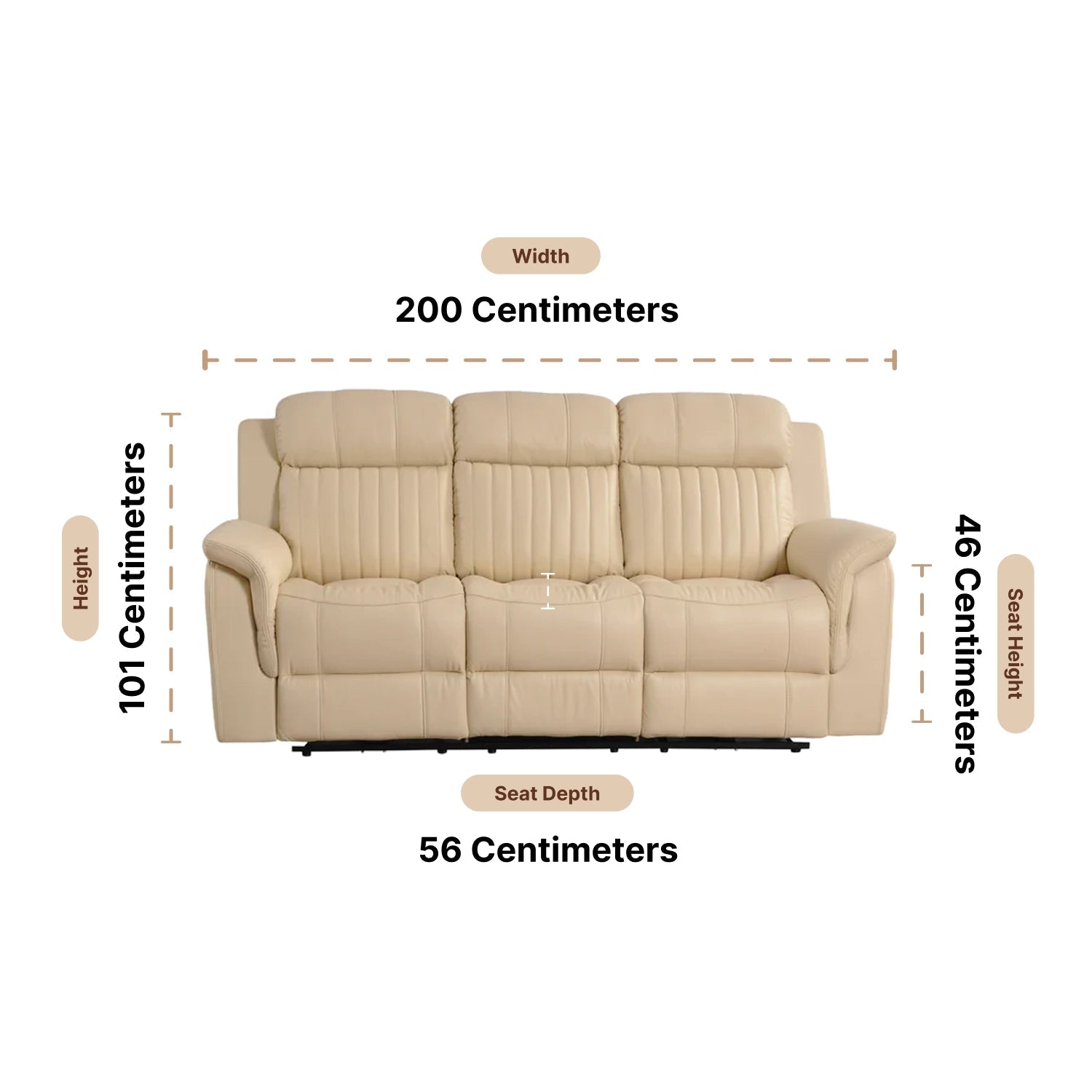 Cidliano Genuine Leather Cream Electric Power Recliner 3 Seater Sofa - Furniture Instore