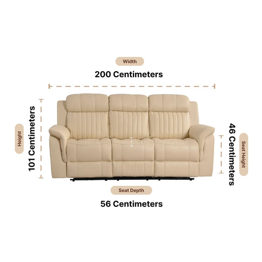 Cidliano Genuine Leather Cream Electric Power Recliner 3 Seater Sofa Dimensions
