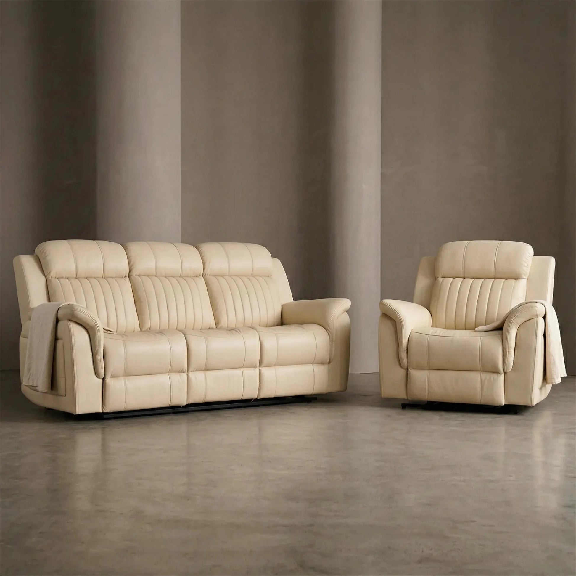 Cidliano Genuine Leather Cream Electric Power Recliner 3+1 Seater Sofa Set - Furniture Instore