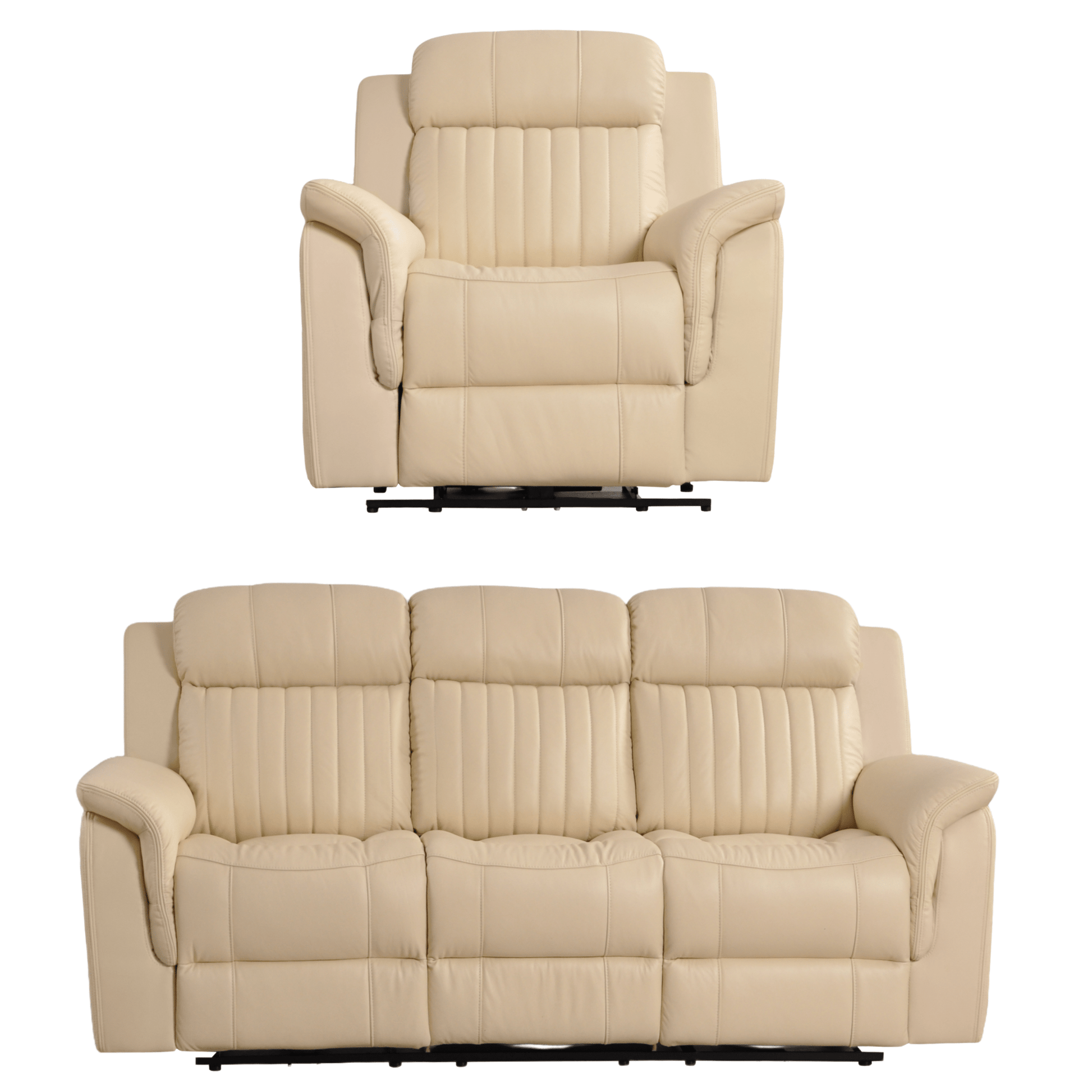 Cidliano Cream 3+1 Sofa Set – front-facing cream-colored three-seater sofa and armchair on a white background.