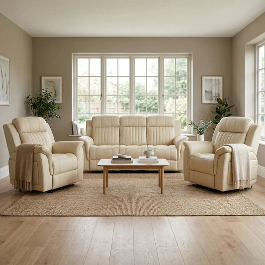 Cidliano Genuine Leather Cream Electric Power Recliner 3+1+1 Seater Sofa Set - Furniture Instore