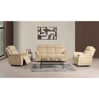 Cidliano Cream 3+1+1 Combo – front-facing cream-colored three-seater sofa with matching armchairs in a modern living room setting.