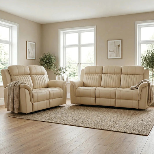 Cidliano Genuine Leather Cream Electric Power Recliner 3+2 Seater Sofa Set - Furniture Instore