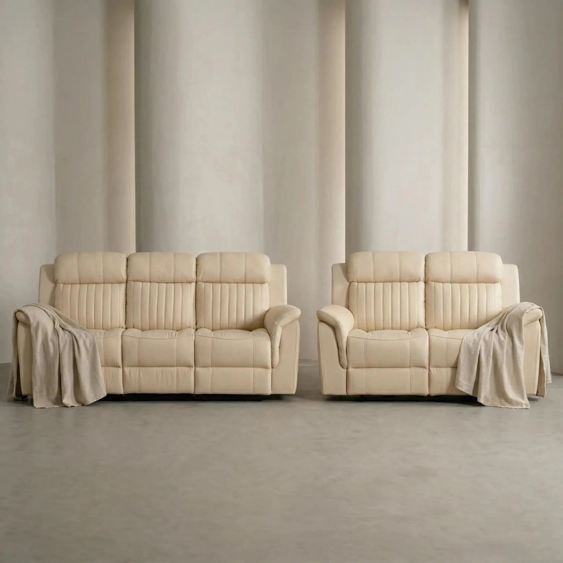 Cidliano Genuine Leather Cream Electric Power Recliner 3+2 Seater Sofa Set - Furniture Instore