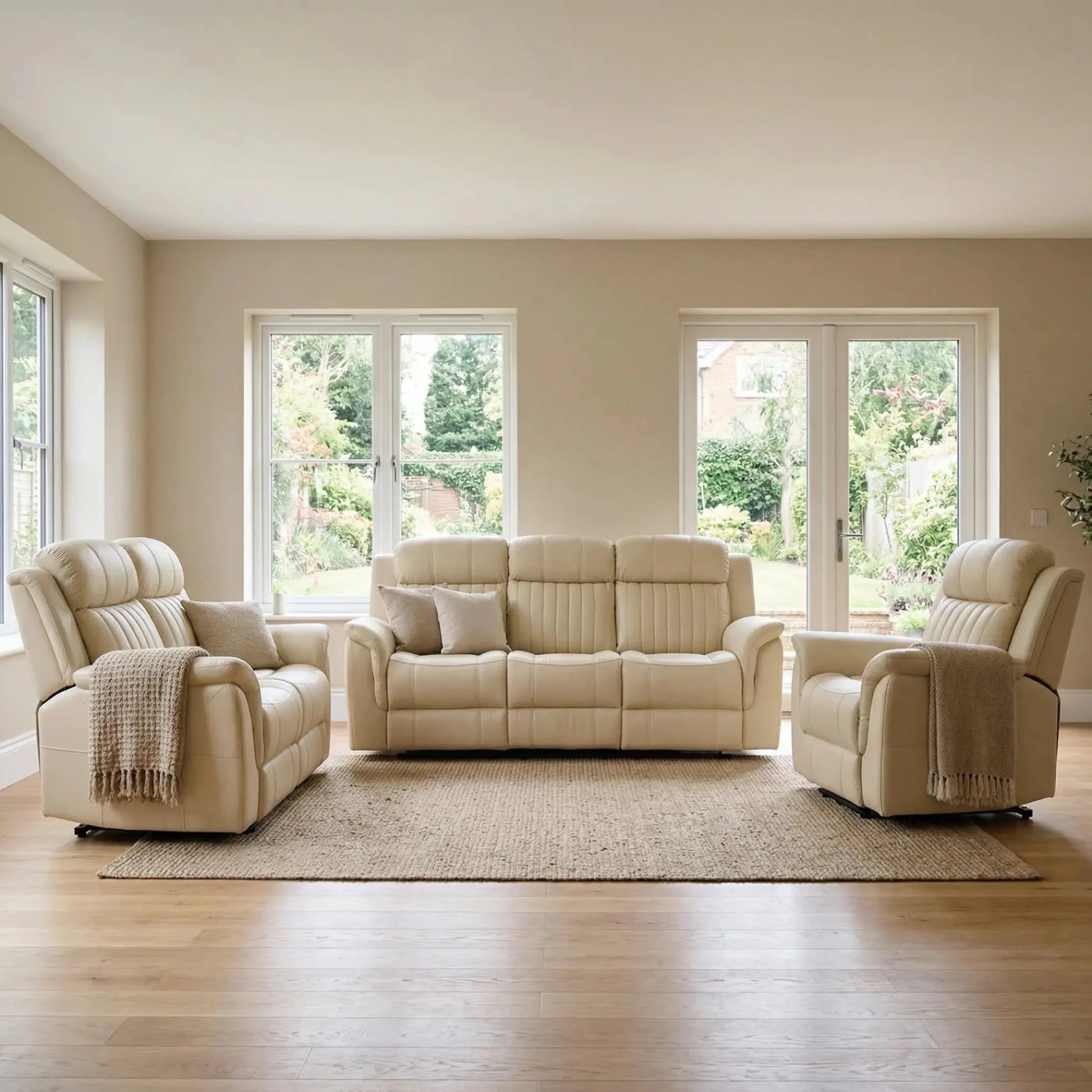 Cidliano Genuine Leather Cream Electric Power Recliner 3+2+1 Seater Sofa Set - Furniture Instore