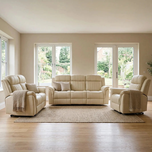 Cidliano Genuine Leather Cream Electric Power Recliner 3+2+1 Seater Sofa Set - Furniture Instore