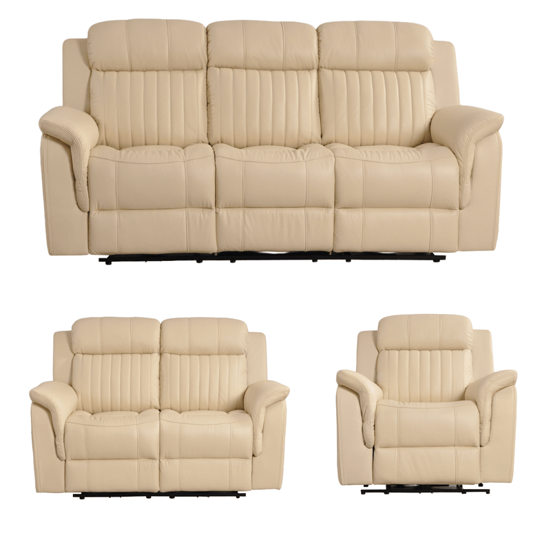 Cidliano Genuine Leather Cream Electric Power Recliner 3+2+1 Seater Sofa Set - Furniture Instore