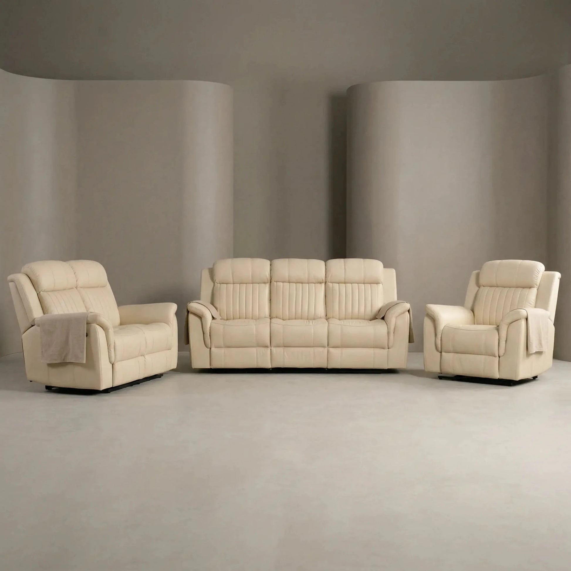 Cidliano Genuine Leather Cream Electric Power Recliner 3+2+1 Seater Sofa Set - Furniture Instore