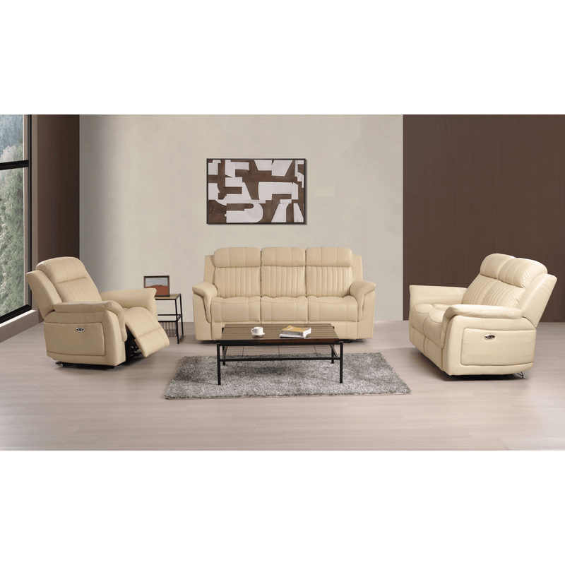 Cidliano Genuine Leather Cream Electric Power Recliner 3+2+1 Seater Sofa Set - Furniture Instore