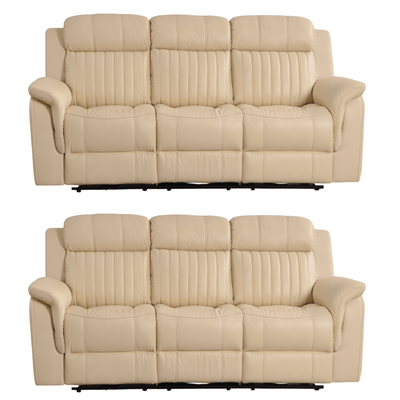 Cidliano Genuine Leather Cream Electric Power Recliner 3+3 Seater Sofa Set