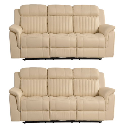 Cidliano Genuine Leather Cream Electric Power Recliner 3+3 Seater Sofa Set