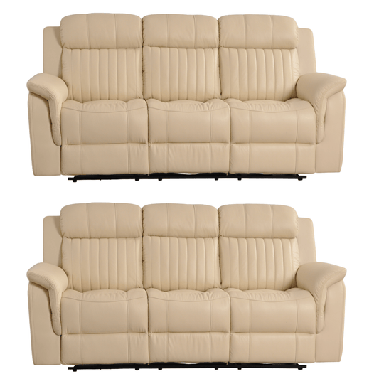 Cidliano Cream 3+3 Sofa Set – front-facing cream-colored two three-seater sofas on a white background.