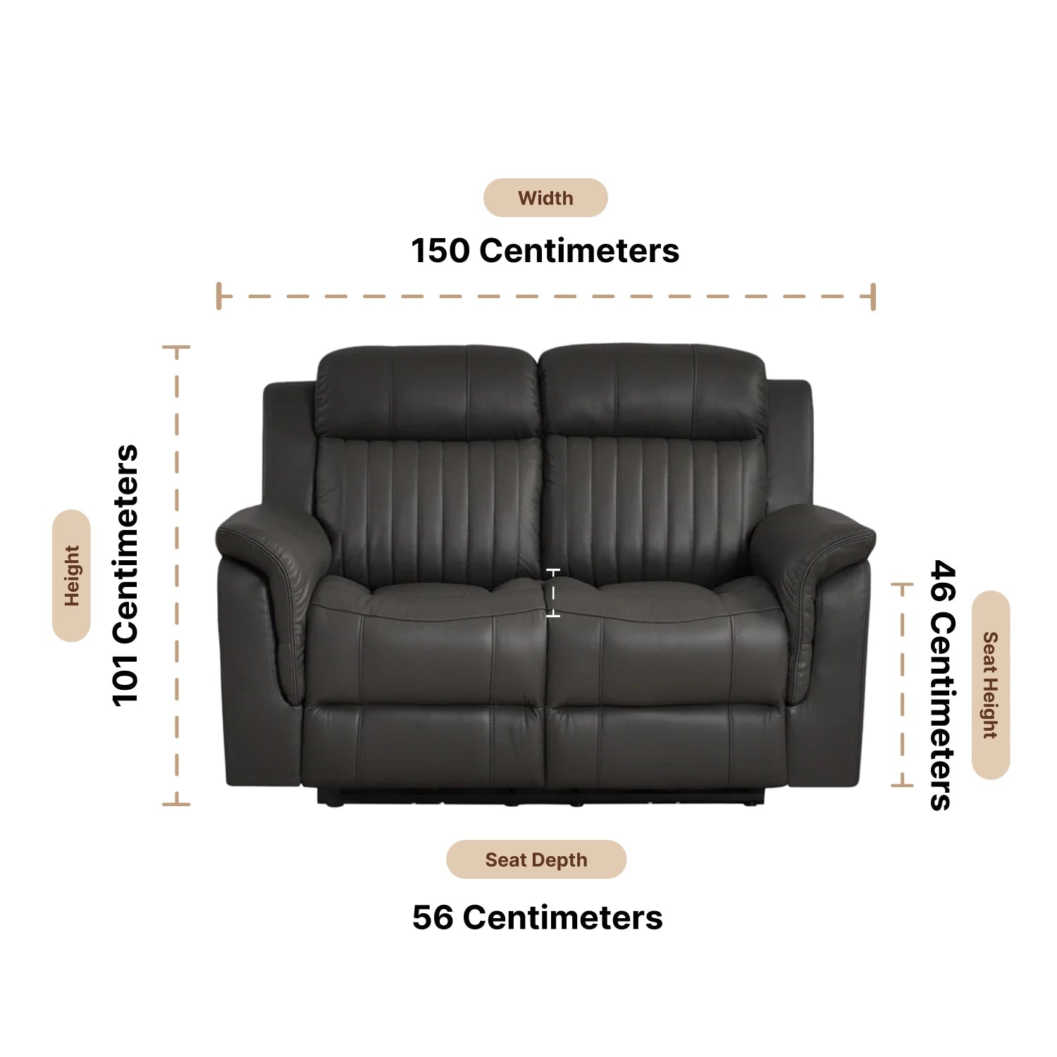 Cidliano Genuine Leather Grey Electric Power Recliner 2 Seater Sofa Dimensions