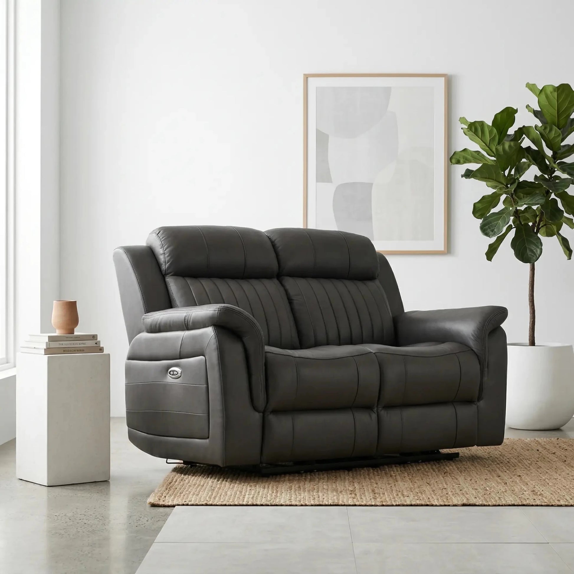 Cidliano Genuine Leather Grey Electric Power Recliner 2 Seater Sofa - Furniture Instore