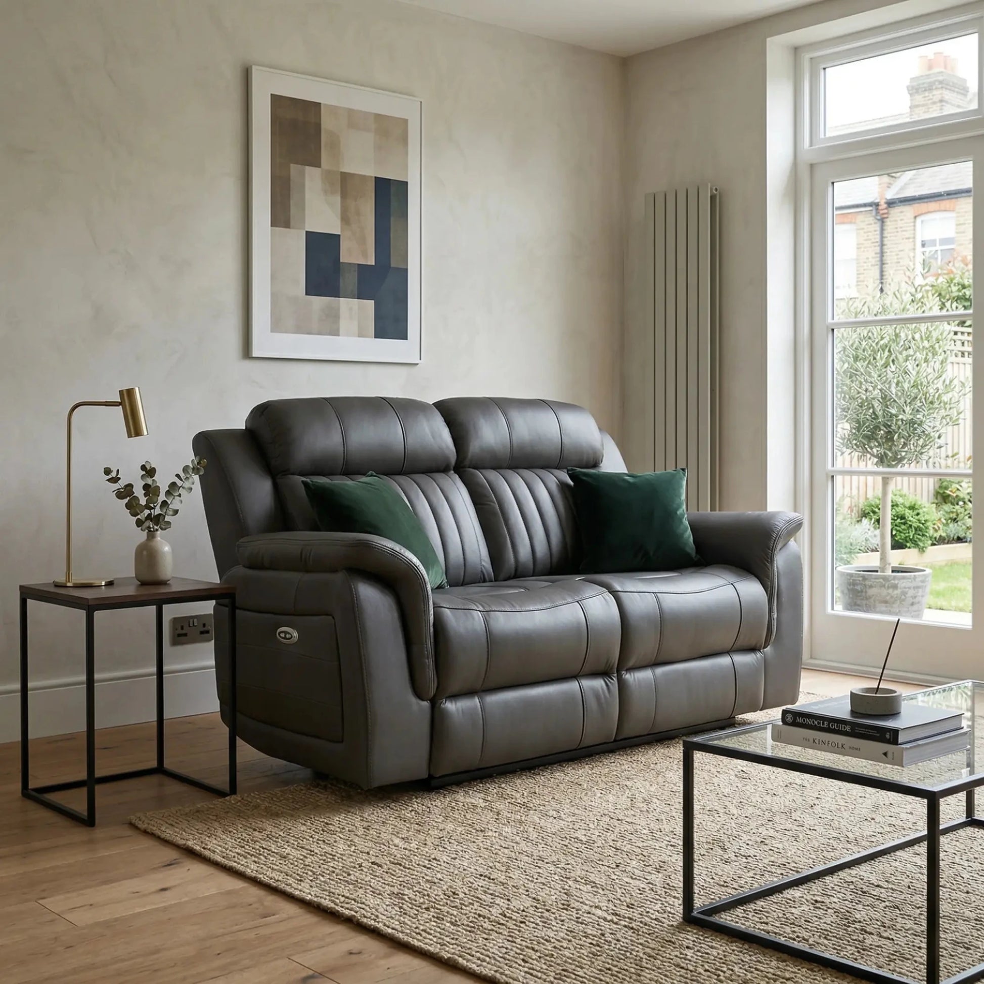 Cidliano Genuine Leather Grey Electric Power Recliner 2 Seater Sofa - Furniture Instore