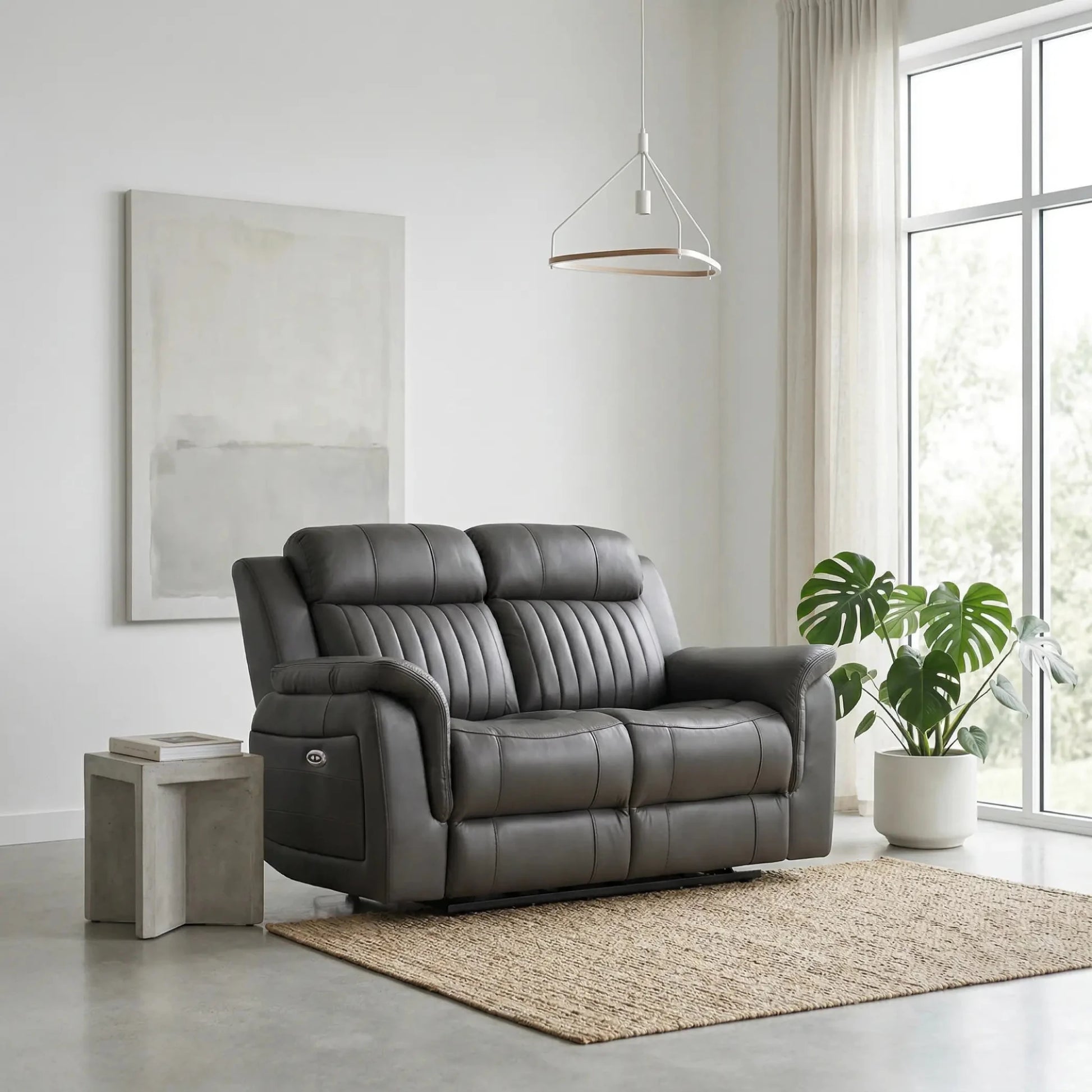 Cidliano Genuine Leather Grey Electric Power Recliner 2 Seater Sofa - Furniture Instore