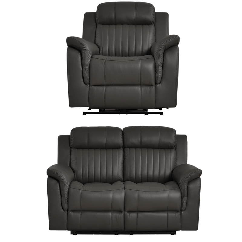Cidliano Genuine Leather Grey Electric Power Recliner 2+1 Seater Sofa Set - Furniture Instore